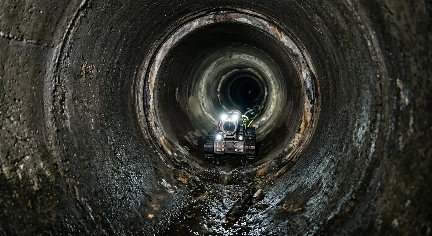 Robotic sewer camera inspecting pipe interior for Sewer Line Cleaning in Carolina Shores